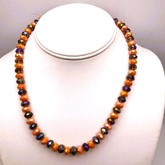 Fire Polished Czech Glass Necklace Earring Set Demi-Parure Orange Purple - Picture 8 of 8
